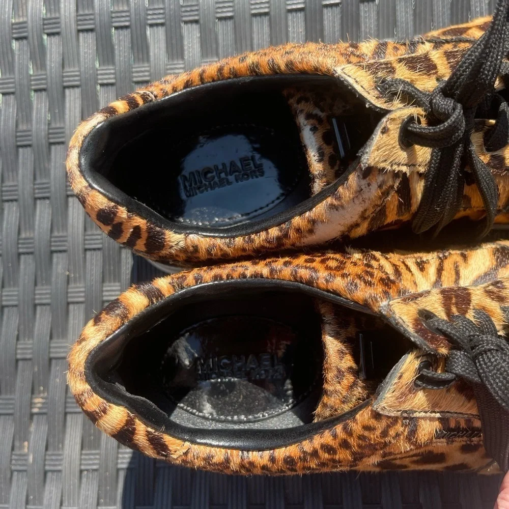 Michael Kors women’s sneakers, faux animal print, leather upper